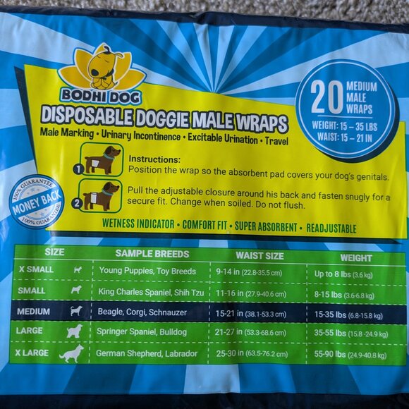 Bodhi Dog Male Dog Diapers Size Medium Disposable Doggie Male Wraps - Picture 5 of 7